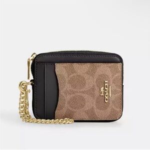 Coach tan Brown and Black Card case Holder nwt